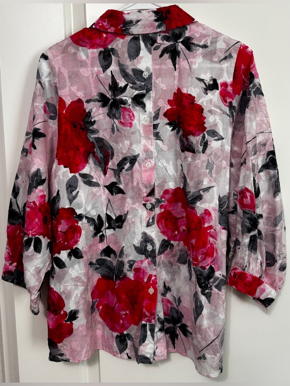 Karl Lagerfeld Paris Floral Jacquard Popover Blouse - Picture 5 of 14
